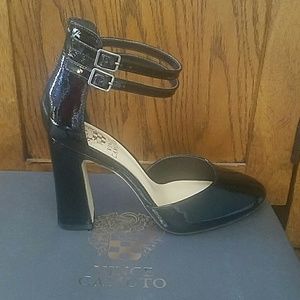 Vince Camuto Black Patent ankle strap heels